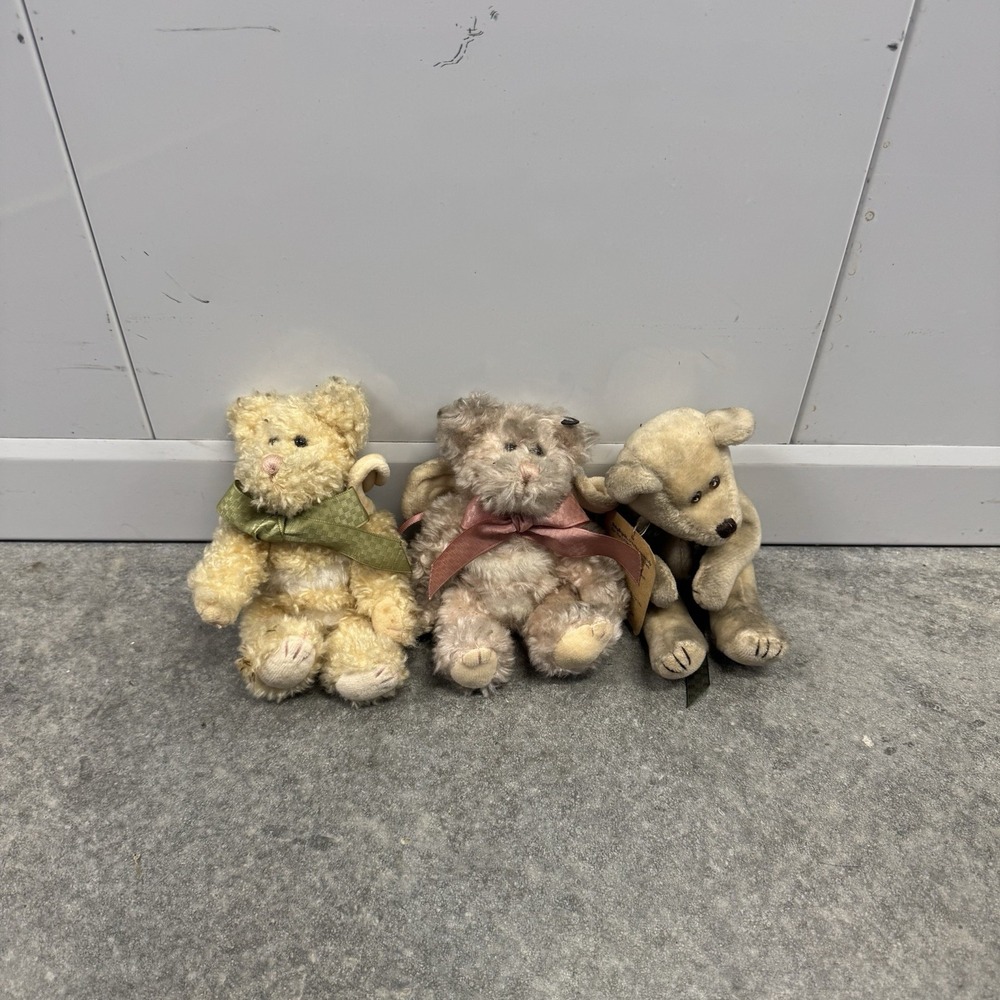Boyds Bears Plush Lot of 3 Mini Cats Dog Beanbag Stuffed Animals Tags
